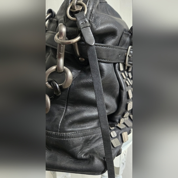 EUC RARE Coach Studded Flagship Leather Ella Black & Gunmetal Satchel - Picture 9 of 16